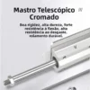 Detalhe do mastro telescópico cromado da sex machine, com rosca na ponta