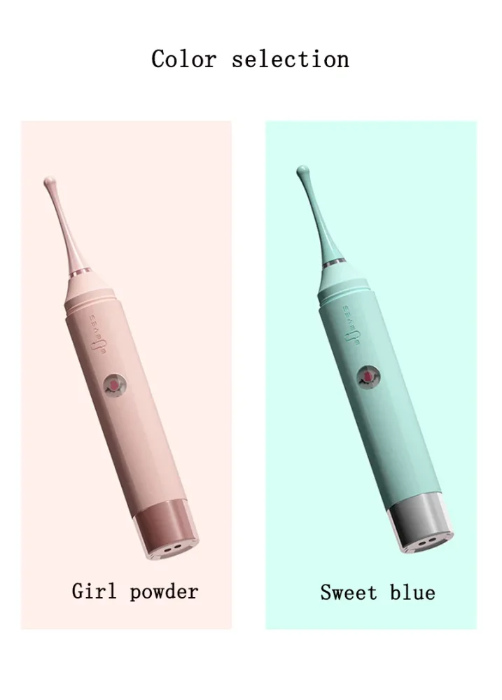 As duas cores do estimulador clitoriano Agulha lado a lado, rosa e azul menta