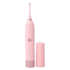 Estimulador clitoriano Agulha na cor rosa com haste fina de silicone e tampa ao lado