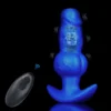 Plug anal canino azul com nó, base em T e controle remoto sem fio
