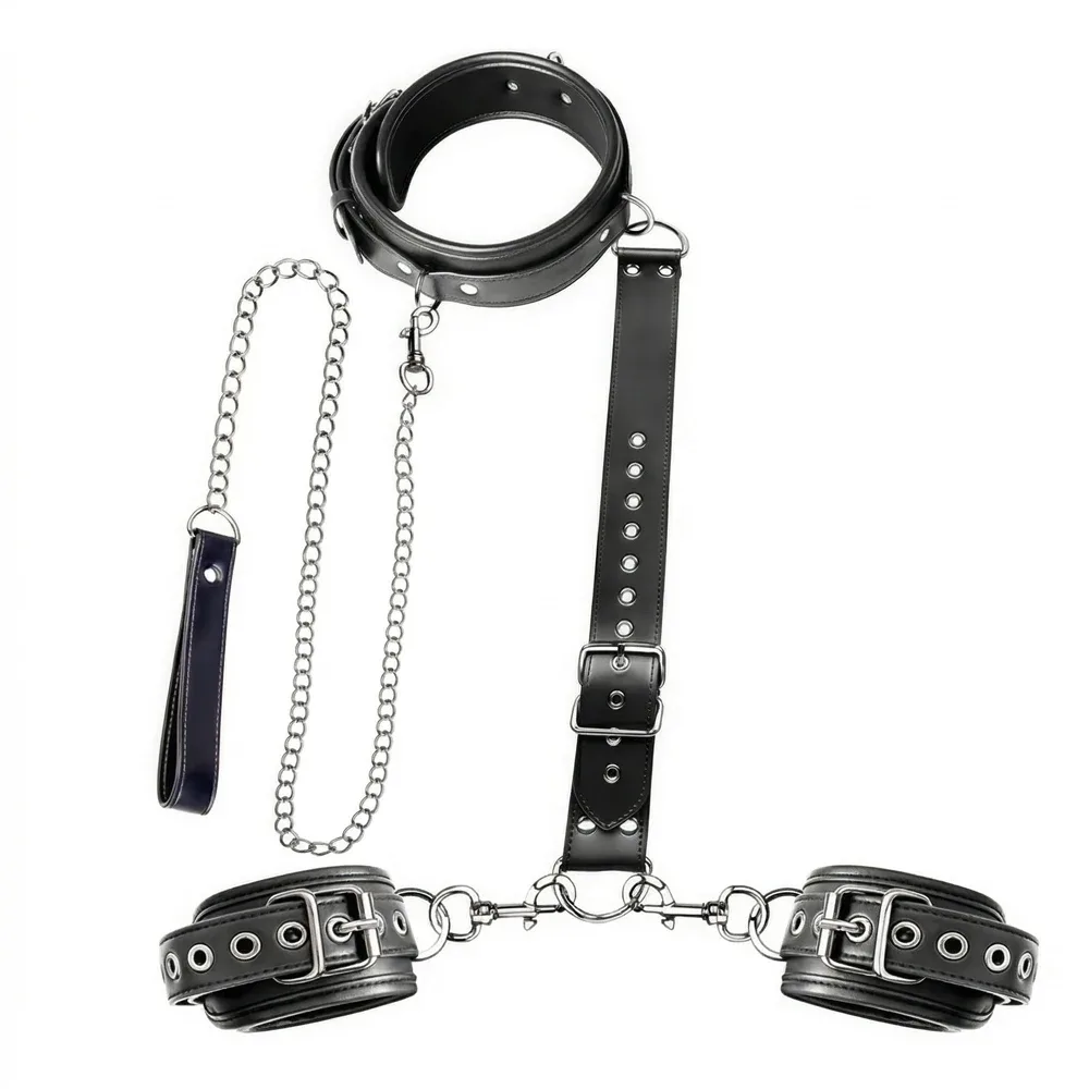 Coleira Thrall kit de bondage com algemas e guia com corrente