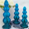Textura do silicone líquido macio do dildo canino em azul metalizado