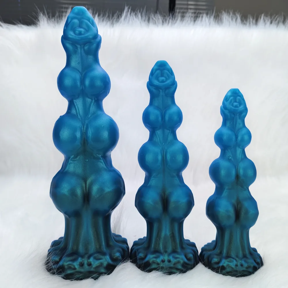 Comparação dos três nós em escala crescente do dildo canino de silicone