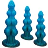 Dildo canino com nós em silicone azul metalizado nos três tamanhos, P, M e G