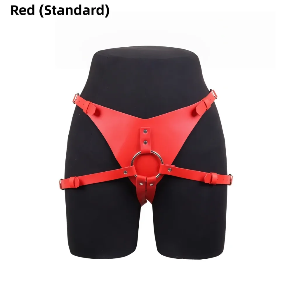 Harness para pegging standard vermelho com O-ring prateado vestido em manequim