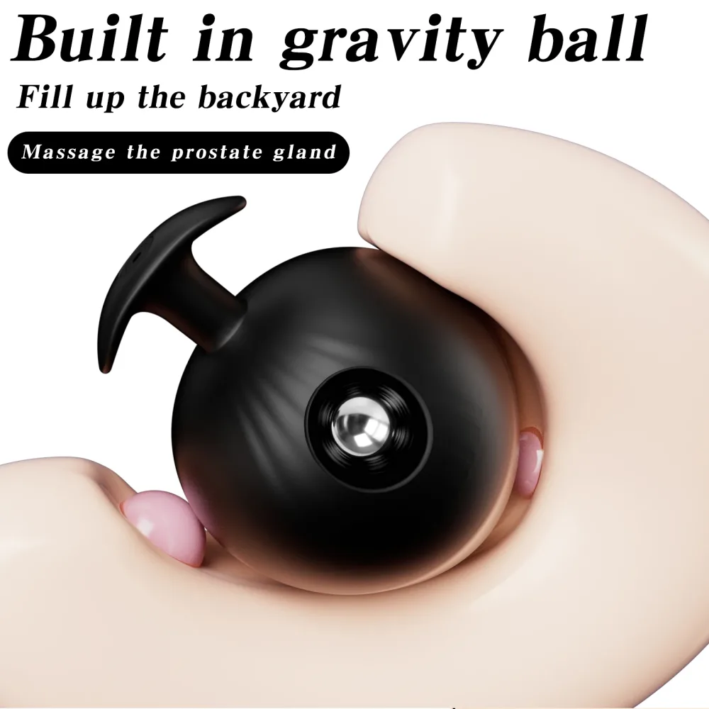 Ilustração do plug anal inflável com bola de gravidade interna posicionado sobre a próstata