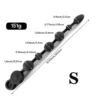 Medidas do tamanho S do anal beads Rosário, 35,5 cm no total e esferas de 1,95 a 3,57 cm