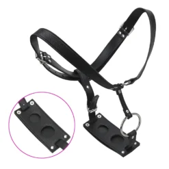 Cinta peniana dupla ajustável em couro sintético com placa de duas argolas O-ring