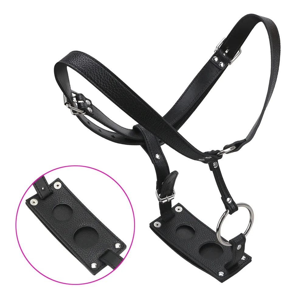 Cinta peniana dupla ajustável em couro sintético com placa de duas argolas O-ring