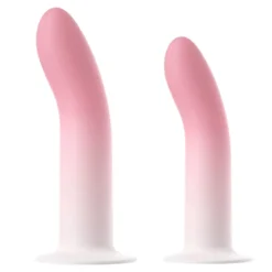 Dildo Vênus em silicone liso, tamanhos P e G lado a lado