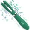 Vibrador ponto g flexivel verde com duas hastes bifurcadas texturizadas