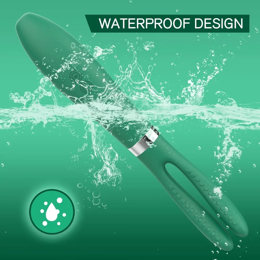 Vibrador ponto g flexivel verde a prova d agua sendo submerso