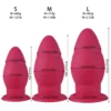 Medidas do plug anal extra grande Crimson Throne: P 16 x 7,3 cm, M 18,5 x 8,3 cm, G 20 x 9,5 cm