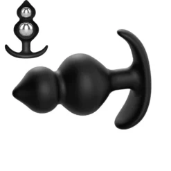 Plug anal com bolas internas Discipline Pearls em silicone preto com base em âncora