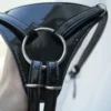 Detalhe do O-ring de metal e fivelas do strapon Noir