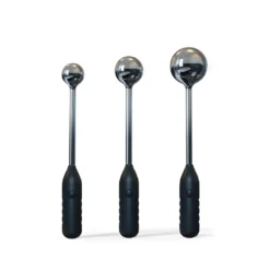 Três varinhas vibratórias com esfera de metal polido de 30, 38 e 50 mm e cabo de silicone preto