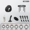Kit base preto com gaiola vibratória, cinta de quadril, seis anéis, plug peniano, cadeado e chaves