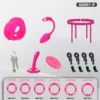 Kit rosa completo com gaiola, plug anal vibratório em haste flexível, cinta, anéis, chaves e controle