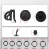 Medidas da gaiola de 5,6 cm, do plug peniano de 4,7 cm e dos seis anéis de 4,3 a 5,8 cm