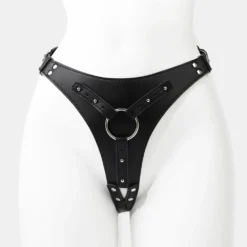 Placa de couro preto do strapon harness com argola